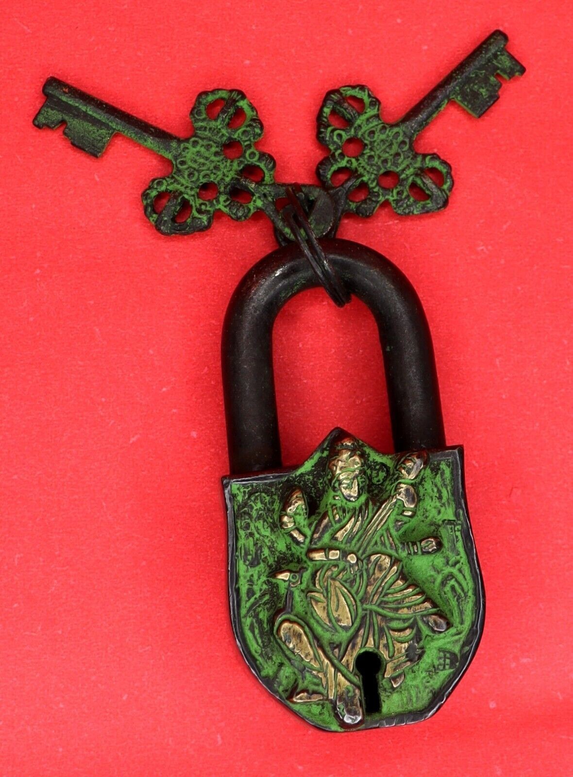 Goddess Saraswati Shape Antique Vintage Style Door Lock Handmade Brass Padlock