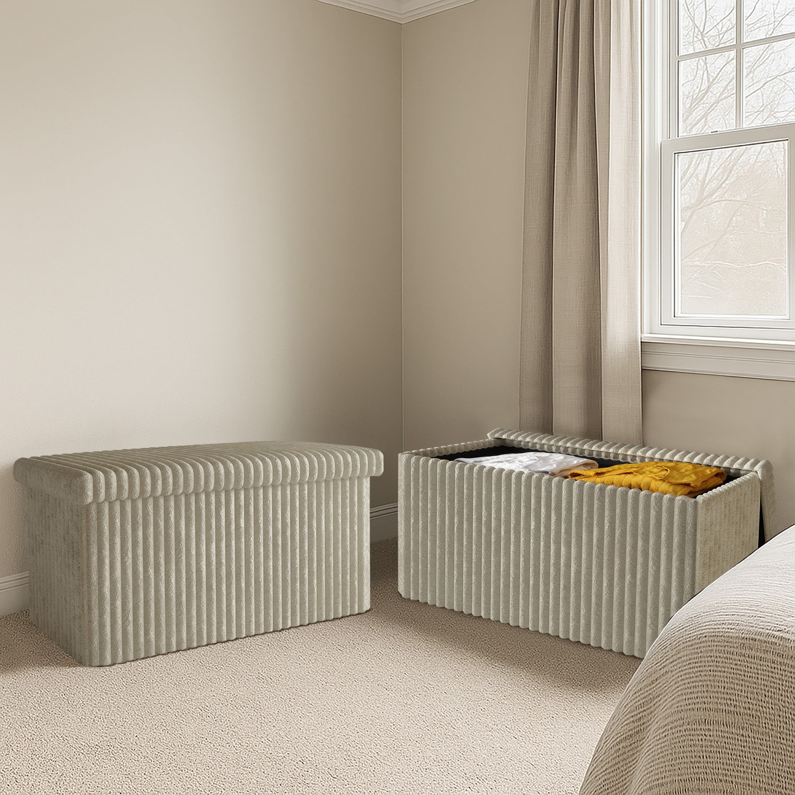 Florence Upholstered Folding Storage Bench W/ Foam Filled Seat Multi-Purpose
