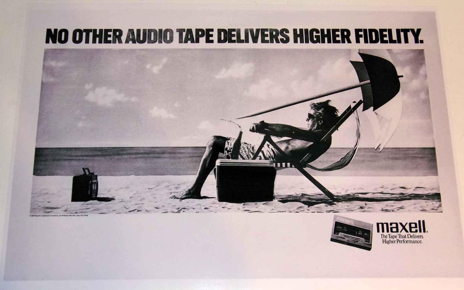 Maxell Tape "Beach Boombox Blown Away" Poster 1988- 19" x 13" Cassette 80's, XLI