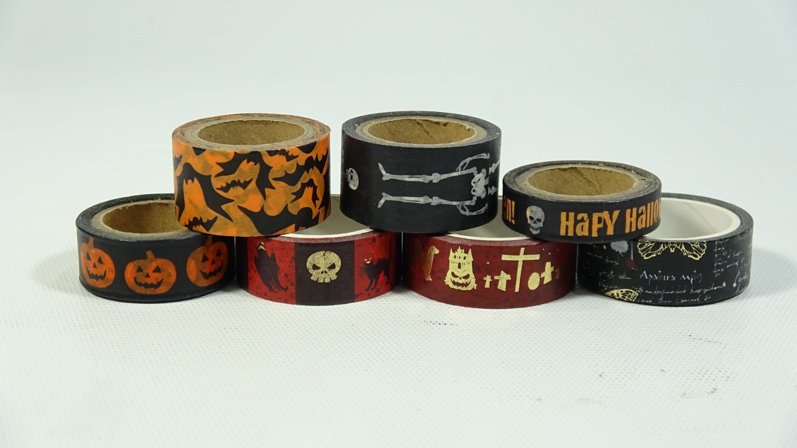 Happy Halloween Washi Tape Pumpkins Bats Skeletons 7 Rolls