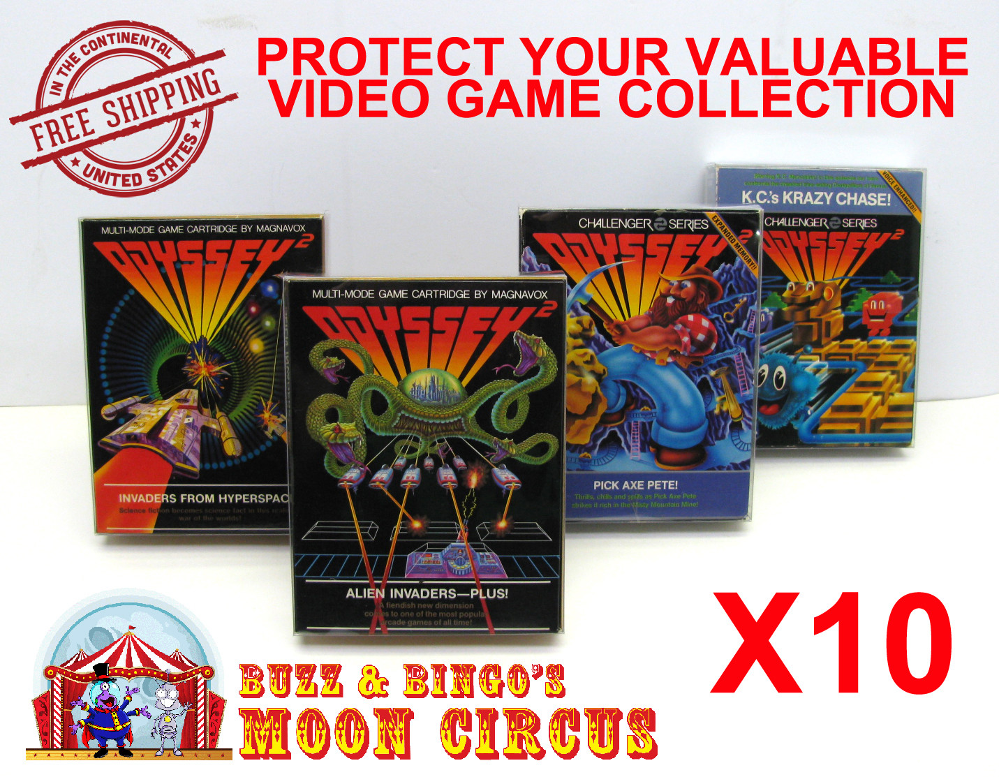 10x MAGNAVOX ODYSSEY 2 CIB GAME - CLEAR PLASTIC PROTECTIVE BOX PROTECTOR SLEEVE