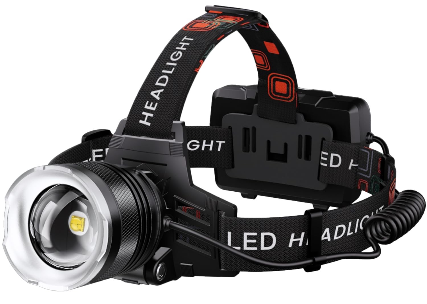 LED Headlamp Rechargeable 99000 High Lux, 9000mAh Long Battery Head Silver