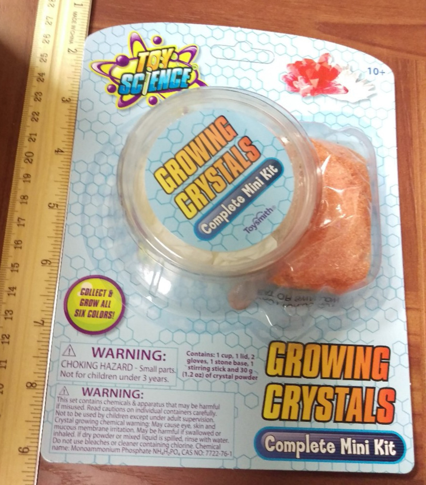 Toy Science Growing Crystals Complete Mini Kit instructions on back of package