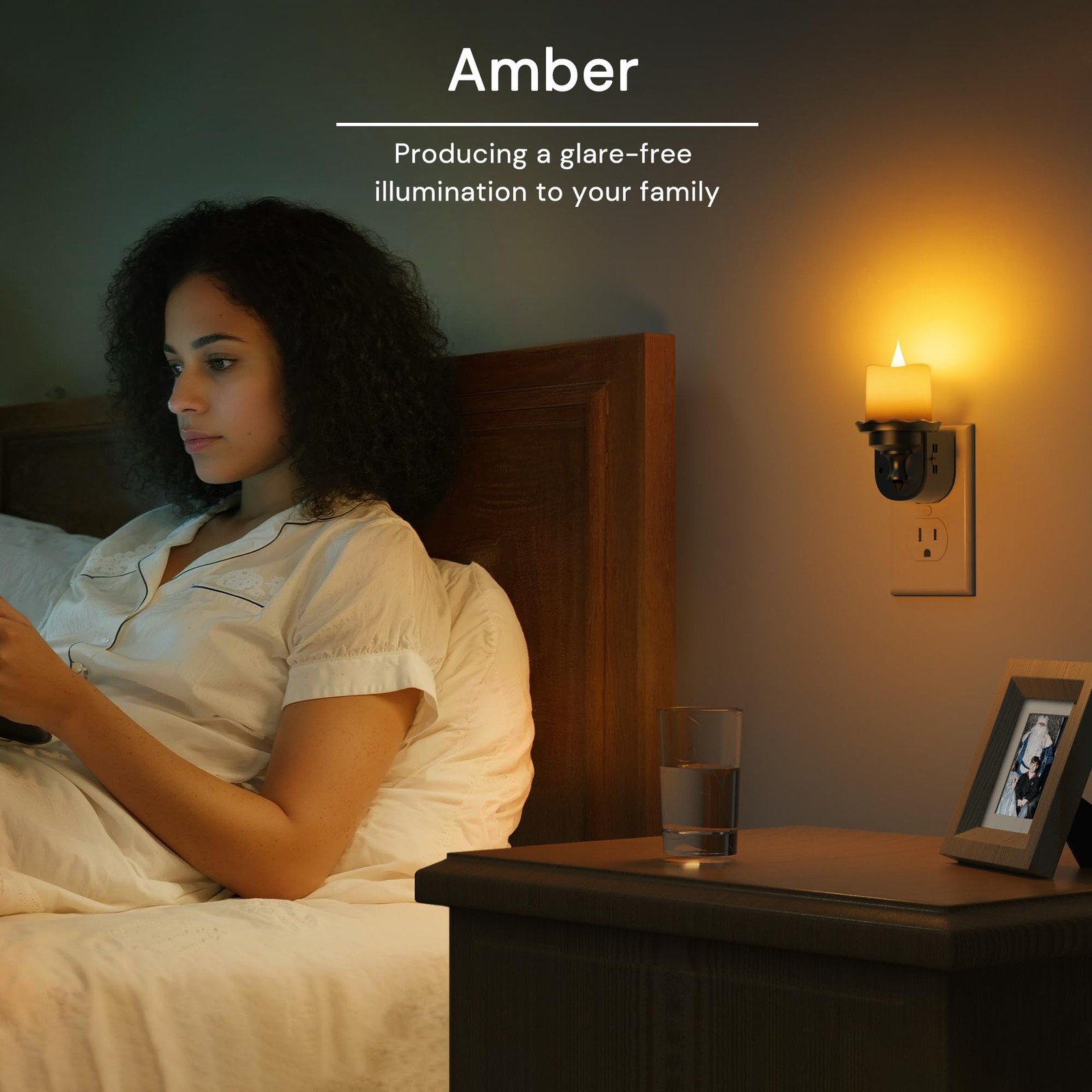 Flameless Candle Night Light, Flicker Night Lights Plug into Wall 2 Pack, Amb...