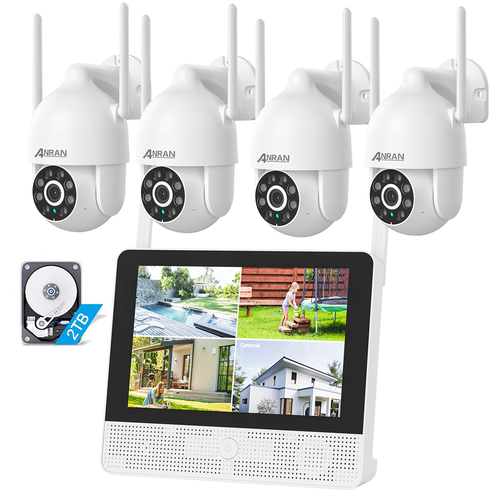 ANRAN Wireless5MP Security Camera System Outdoor 10"Monitor 8CH NVR Kit 2TB HDD