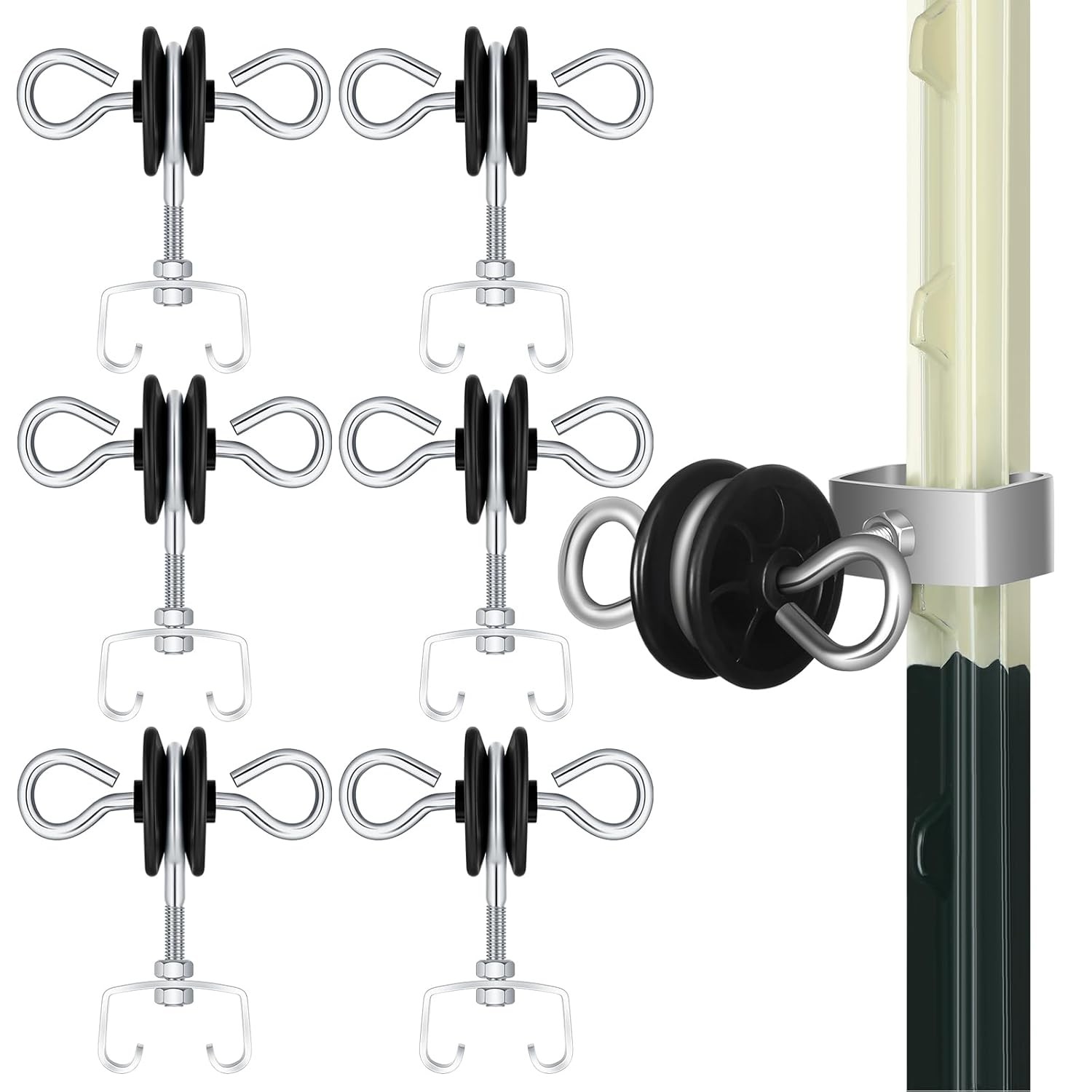 Gisafai 6 Pcs Electric Fence Gate Handles T Post Gate Handle Anchors Double Hook