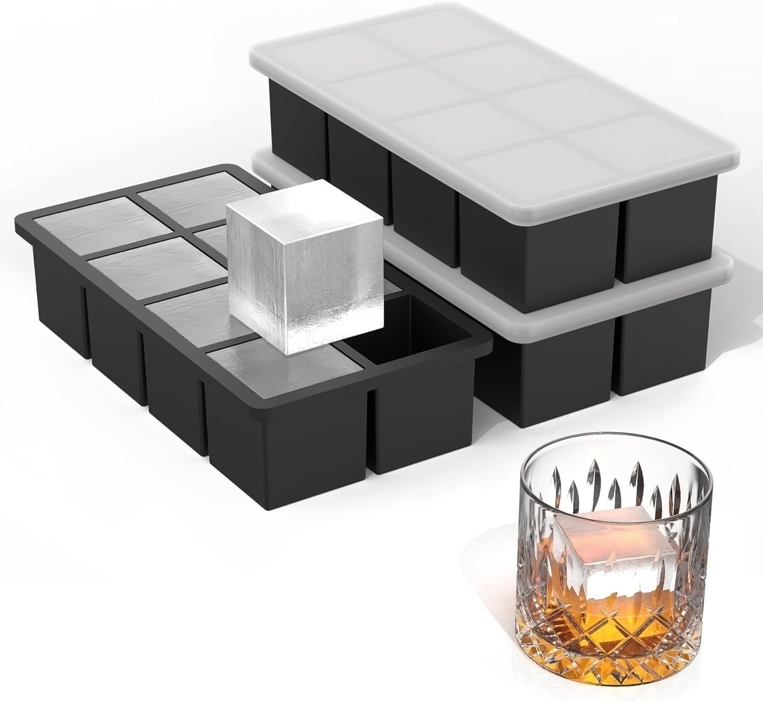 Silicone Ice Cube Trays with Metal Reinforced Frame(3 Pack),Large Ice Cube Tray