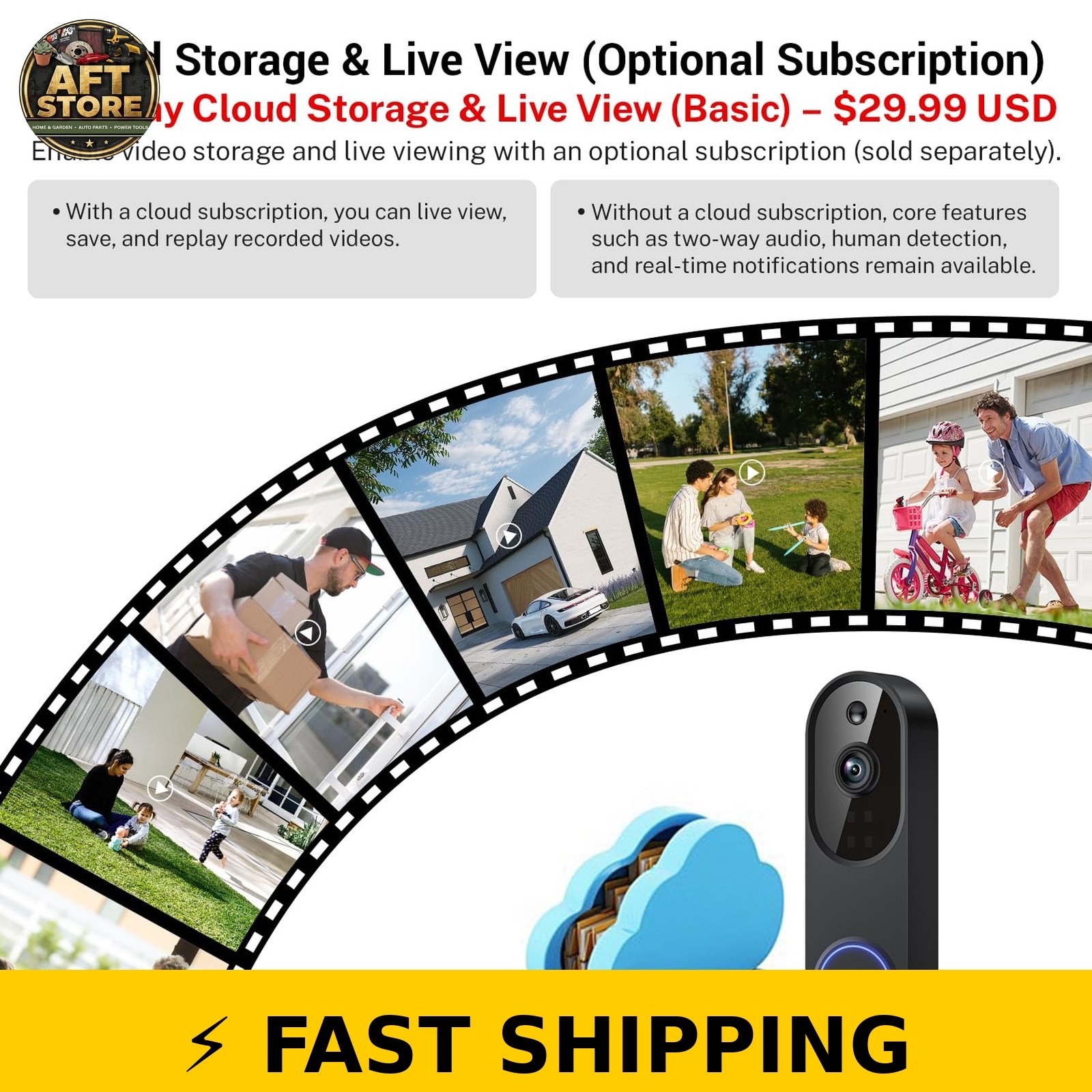 Orbitell 1080p Wi-Fi Video Doorbell Camera - Night Vision, Two Way Audio