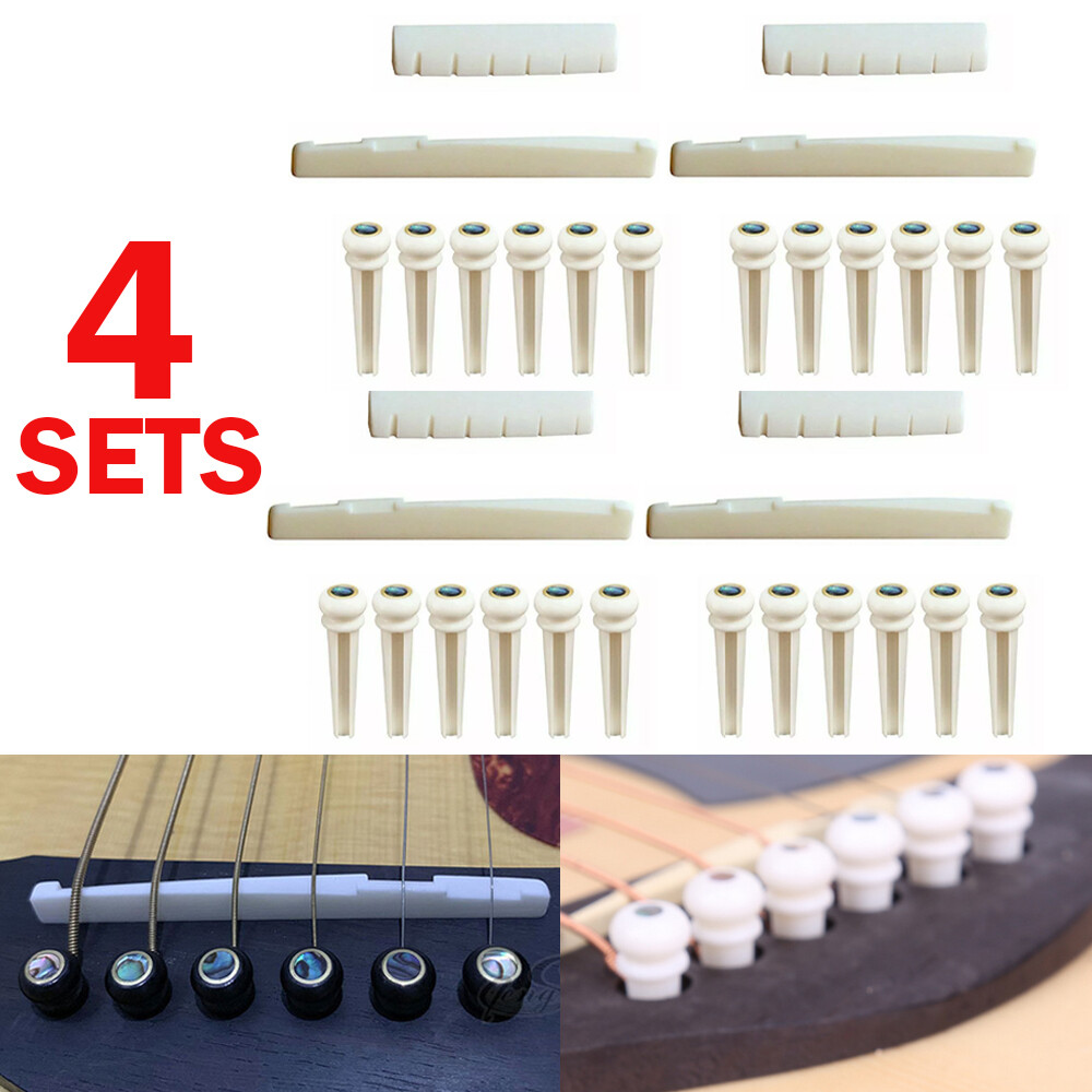 4 Set of Cattle Bone Guitar Saddle Nut Pins String Peg Acoustic Bridge Luthier
