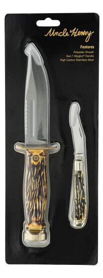 Uncle Henry 1157957 Dagger Fixed Knife w/Sheath & Folder Combo, Staglon Handle