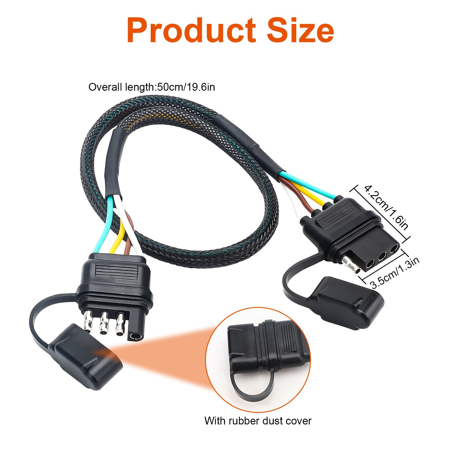 4 Pin Flat Trailer Light Plug Connector Wire Extension Wiring Harness Extender