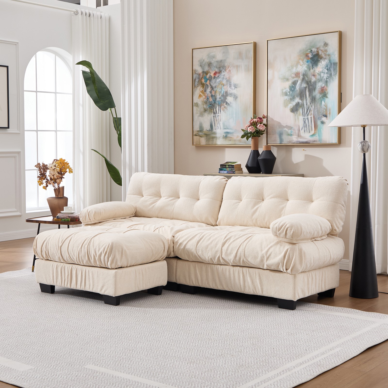 Modular Sectional Sofa Cloud Couch, Deep Seat L Shaped Couch with Ottoman,So