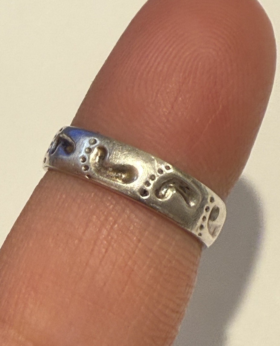 Sterling Silver Toe Ring Pinky Midi Foot Prints Open Back Adjustable