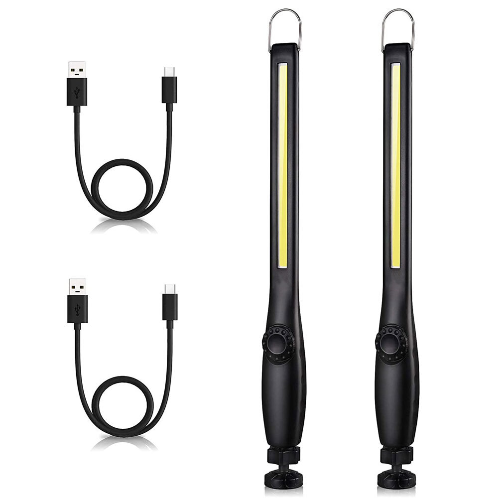 2PCS Ultra Thin COB LED Work Light Mechanic Flashlight Magnetic Base+USB Cable