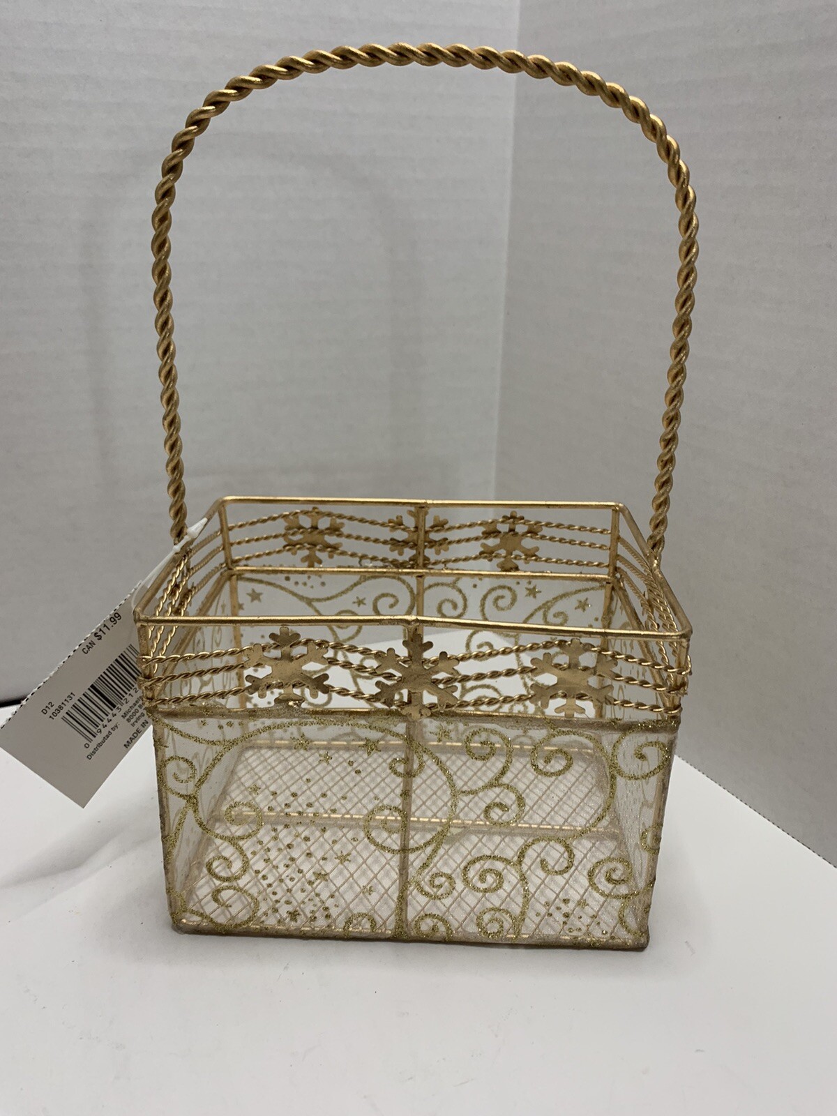 Metal Wire Basket Gold Tone Christmas Wedding Holiday 10” x 6”
