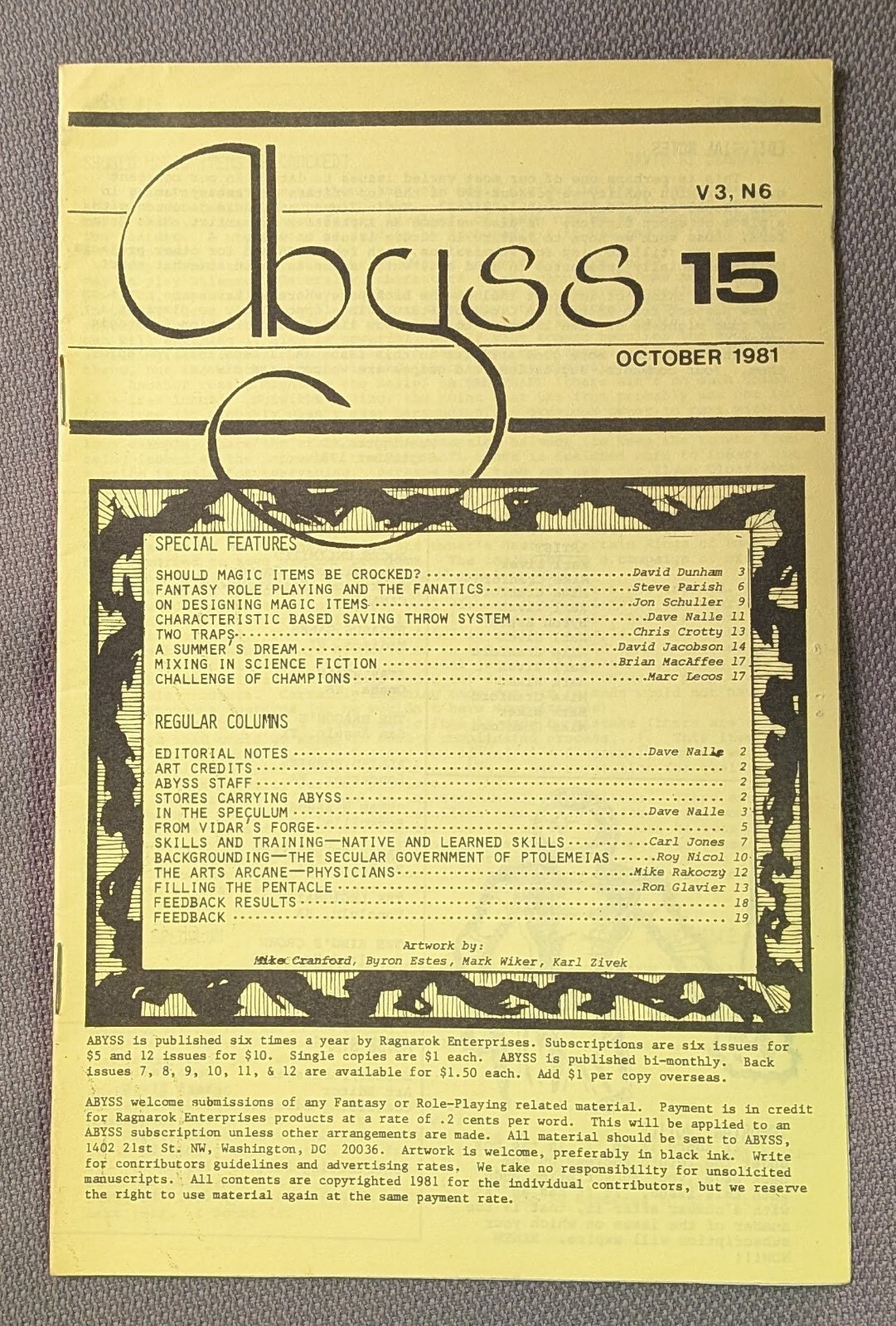 Abyss #15 Nalle 1981 Rare D&D RPG Fanzine Satanic Panic Magic Items Saving Throw