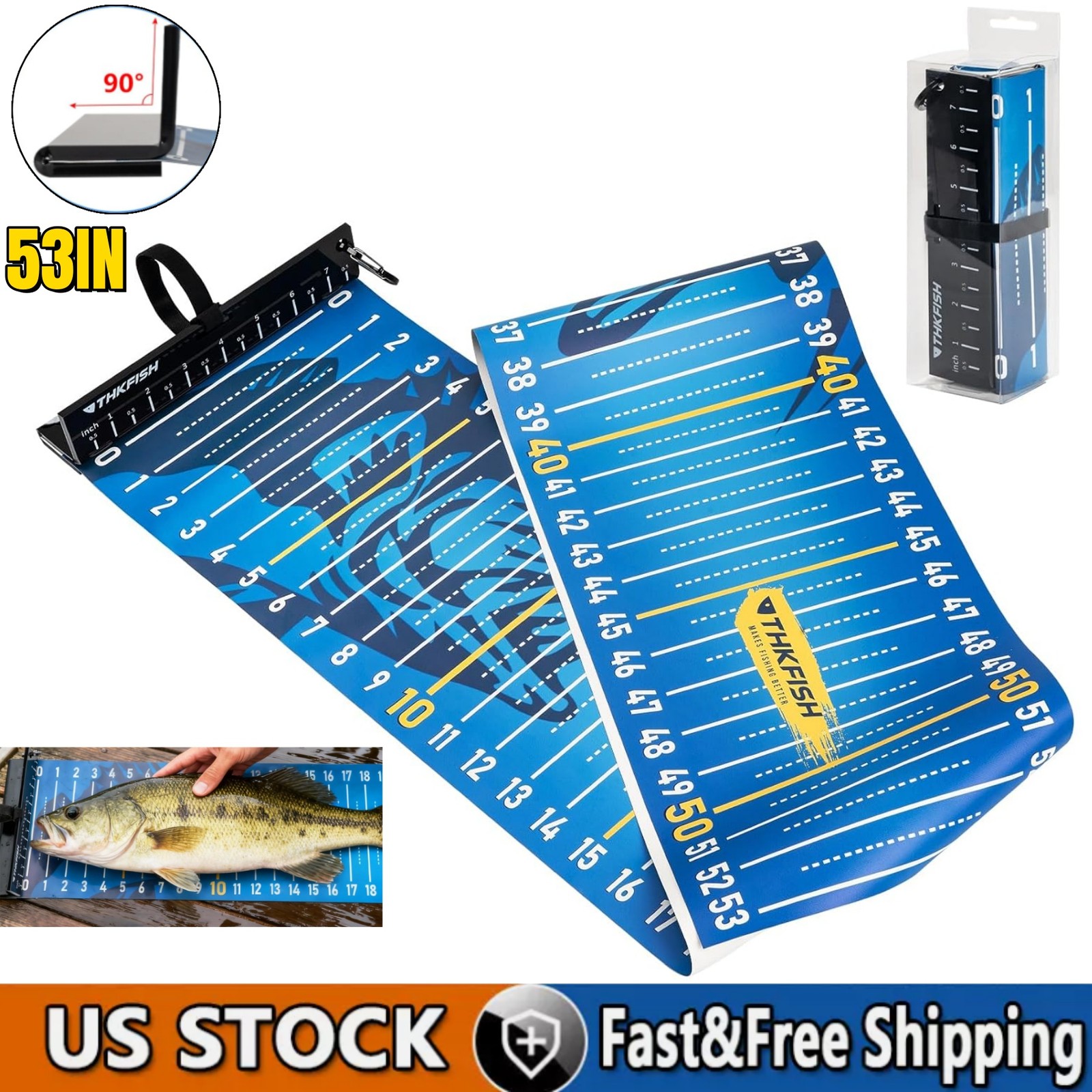 53in Fish Ruler Fishing Measuring Tape  Folding Fish Tape Measur Blue Portable