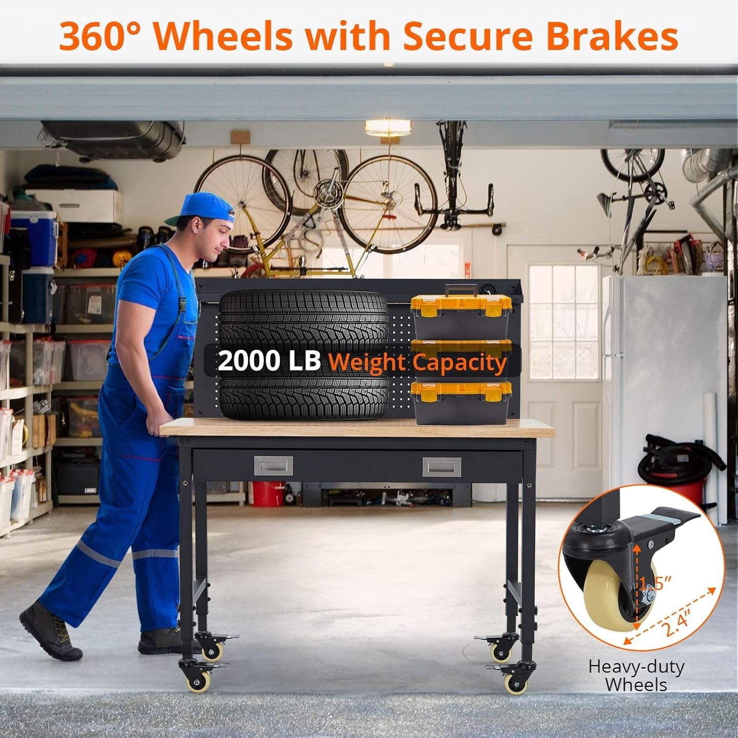 48" Adjustable Workbench 2000 LBS with Drawer Tool Storage Pegboard Workstation