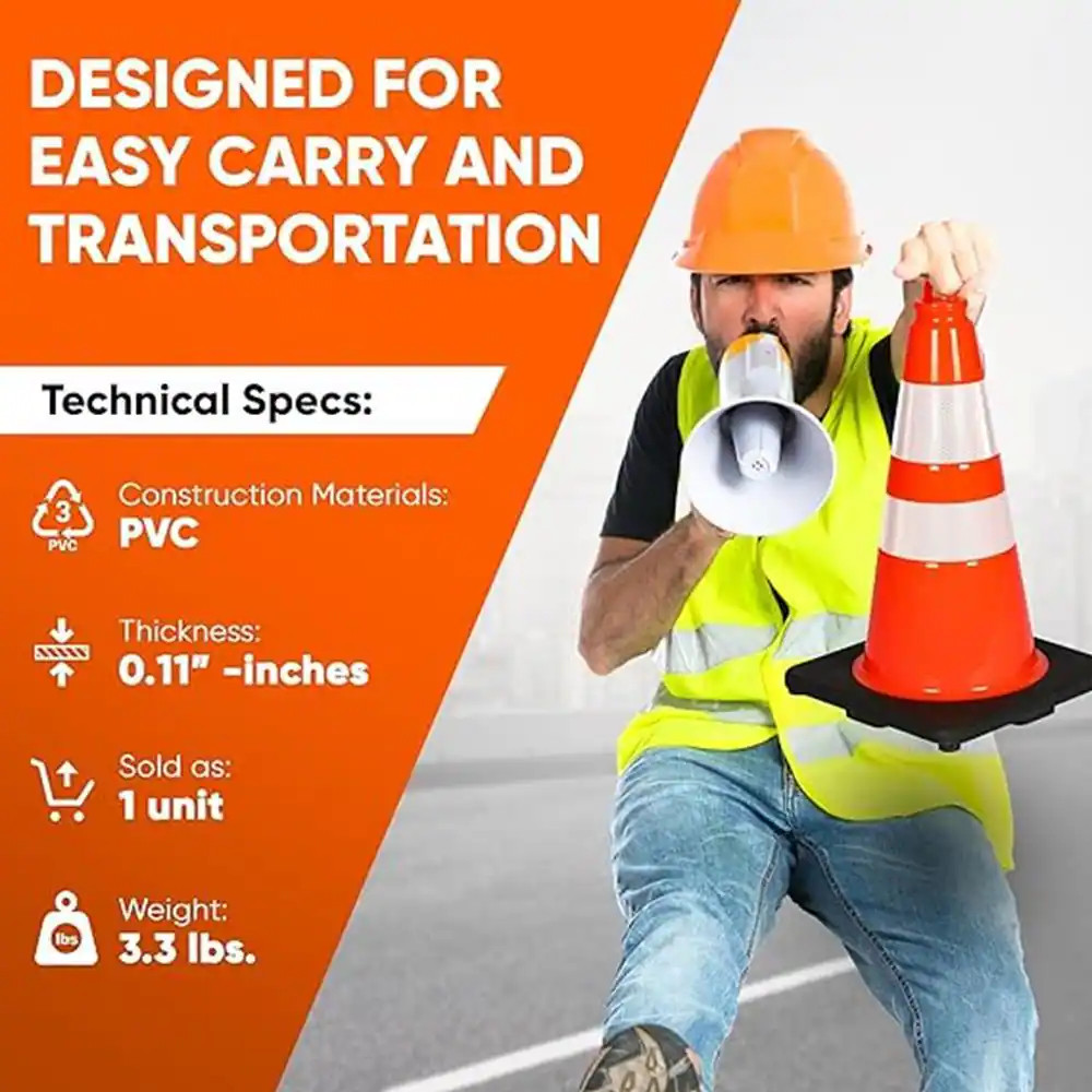 18 In. PVC Cone - 10-Pieces High Visibility Structurally Stable for Traffic, Par