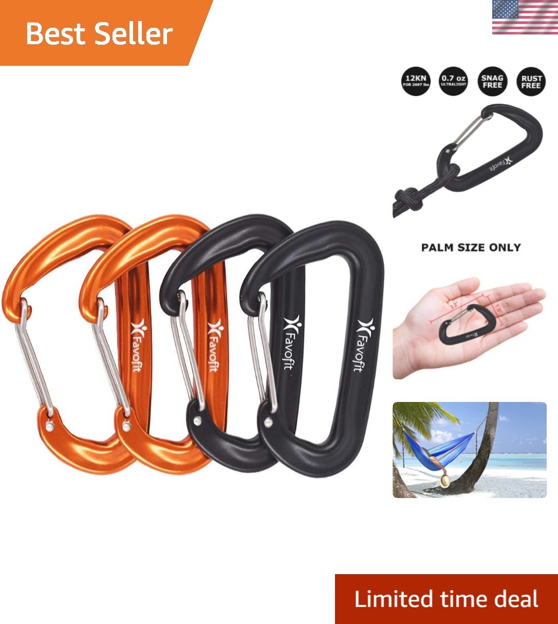 Compact 12KN Heavy-Duty Carabiners - 3.2'' for Keychains & Outdoor Adventure