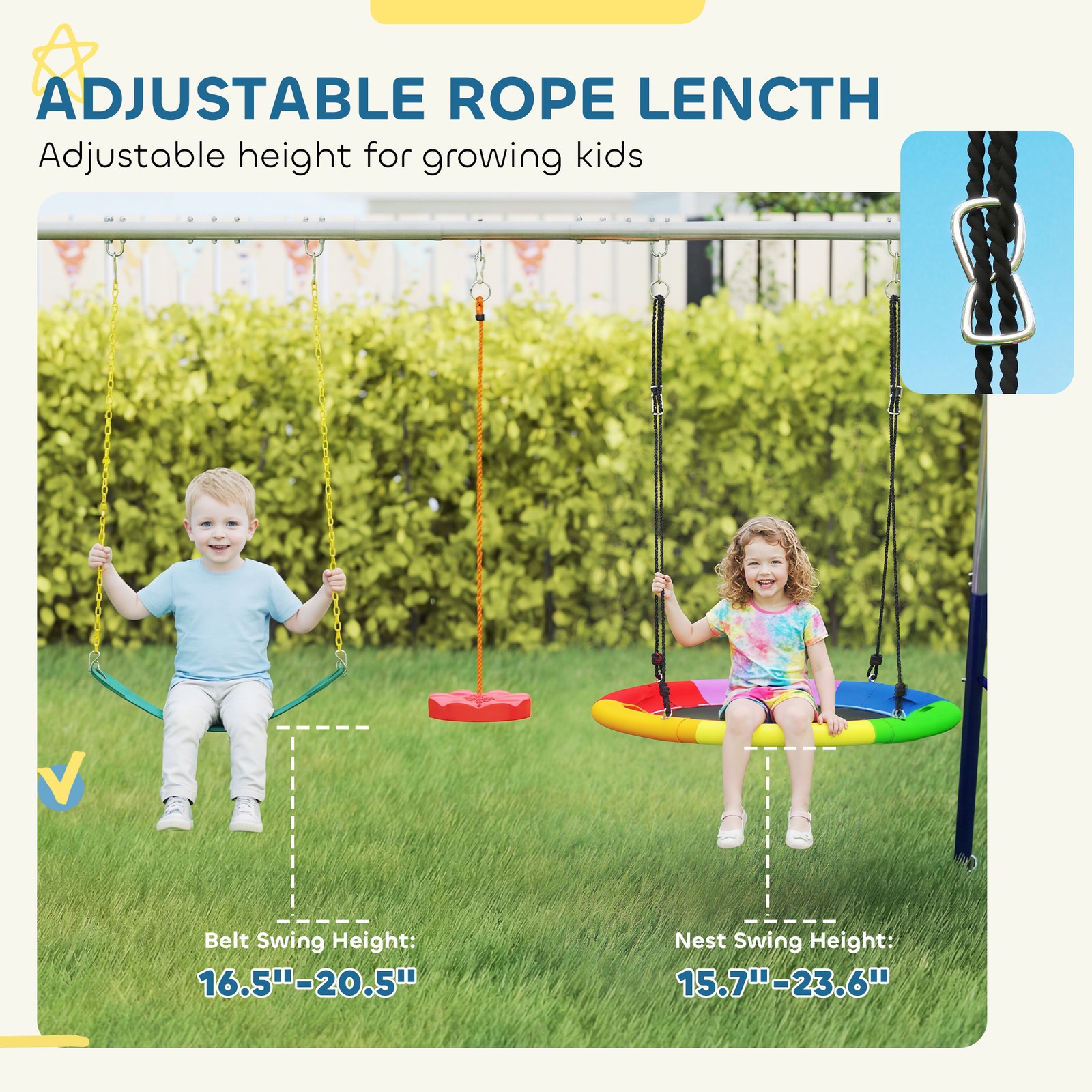 Qaba 5-in-1 Kids Swing Set for Backyard with Slide, 770lbs Capacity, Mixed
