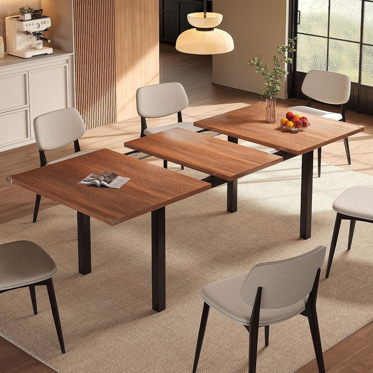 Extendable Dining Table for 4-6 63" Modern Kitchen Table Farmhouse Dining Room