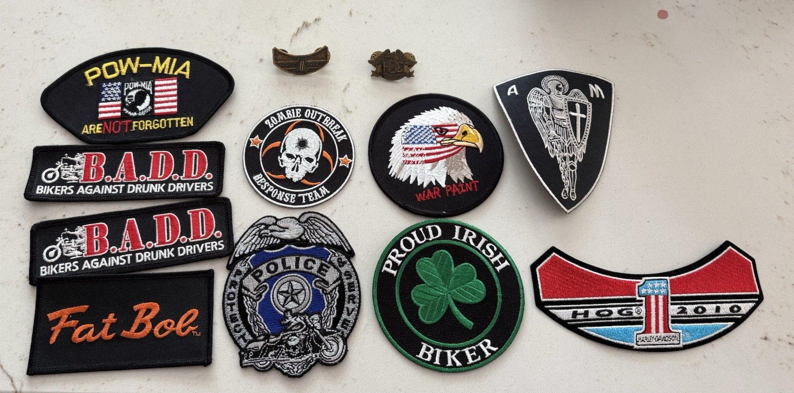 Lot of Biking/Harley Patches and Pins With Other Various Patches