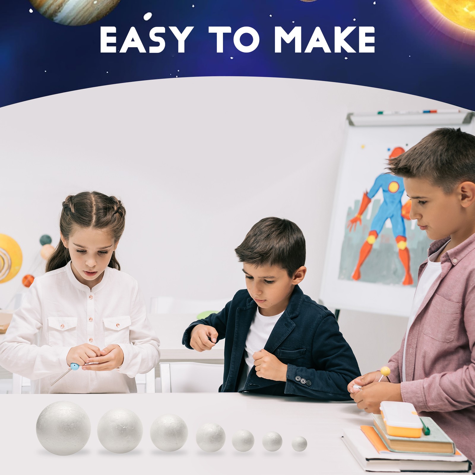 Solar System Project Kit, PlanetModel Crafts 14 Mixed Sized Polystyrene2802
