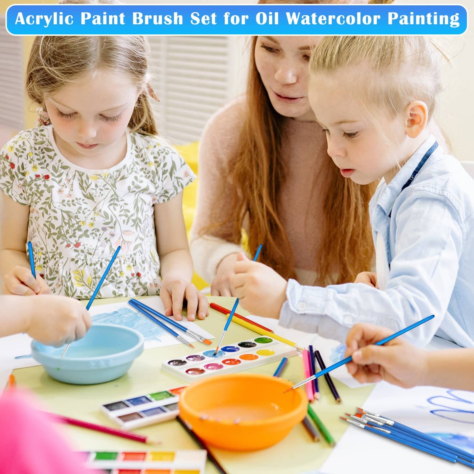 Small Paint Brushes Bulk, Anezus 50 Pcs Flat Tip Paint Brushes with Round Acr...