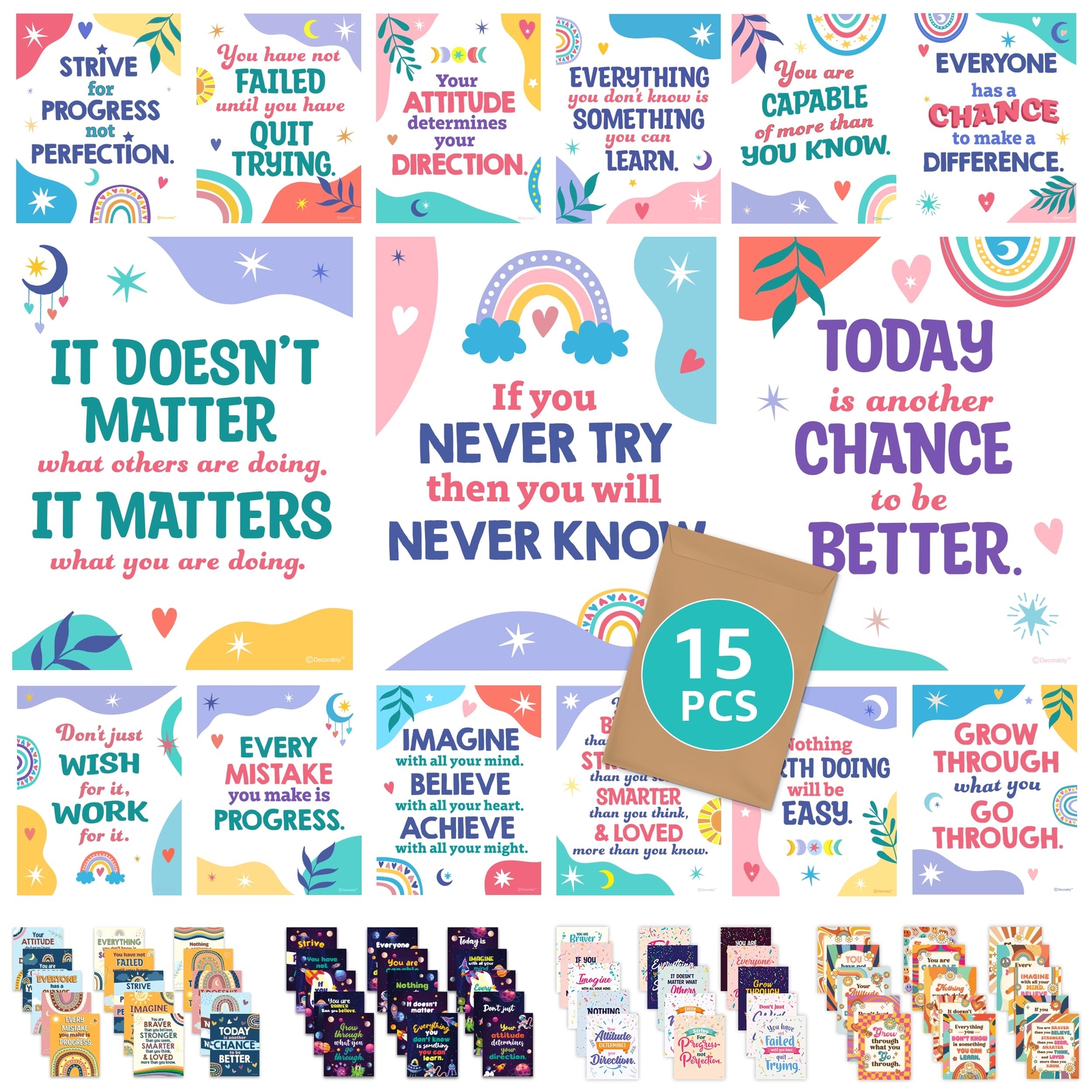 15 Pcs Motivational Posters Classroom Inspirational Posters for Teens Students