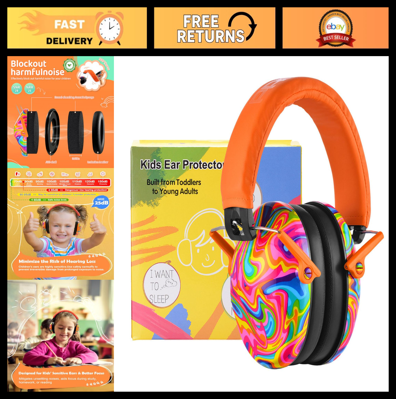 Kids Ear Protection Ear Muffs - Noise Reduction Headphones for Autism & Sensory