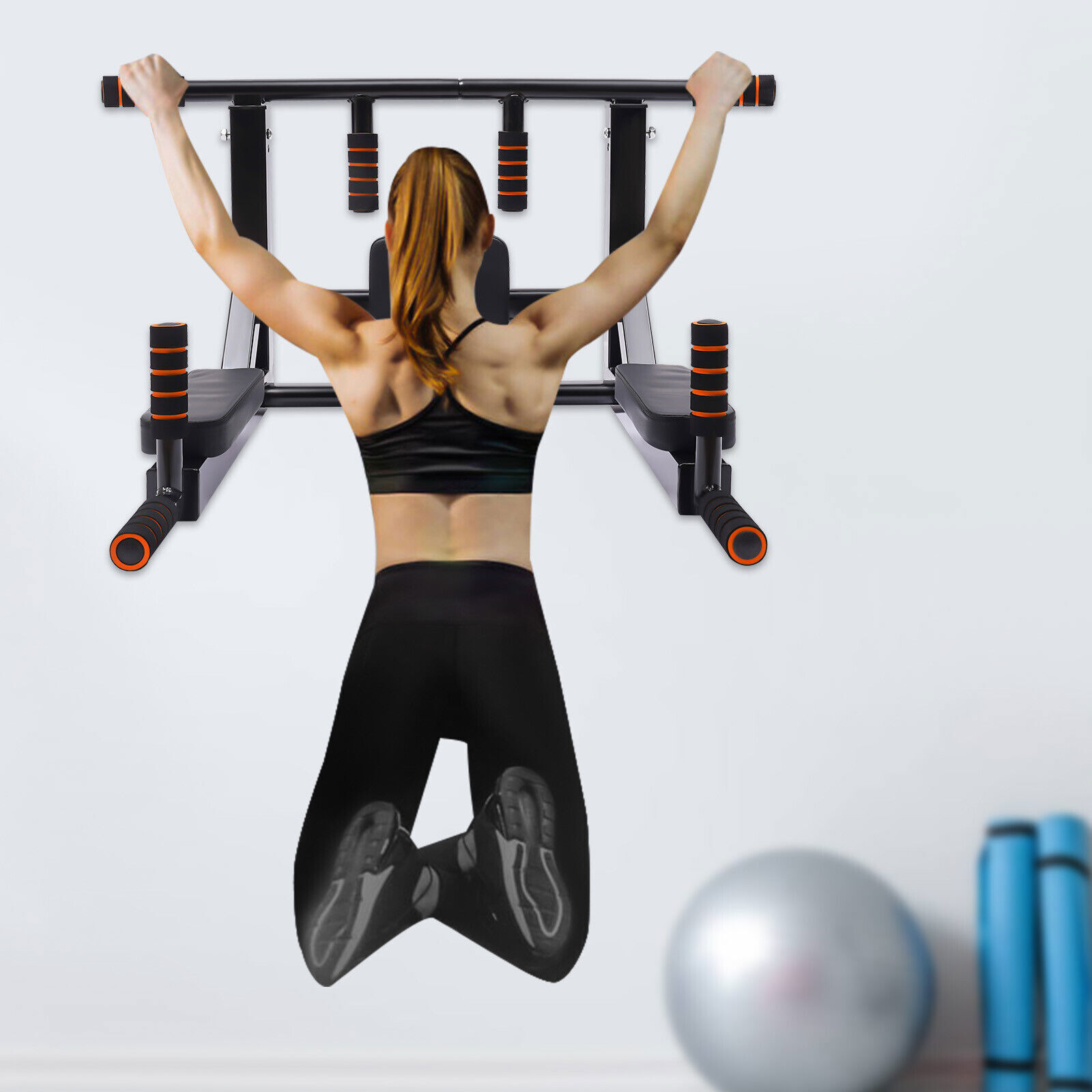 Wall Mount Chin Up Bar Power Pull Up Home Gym Fitness Dip Station Equipment BEST