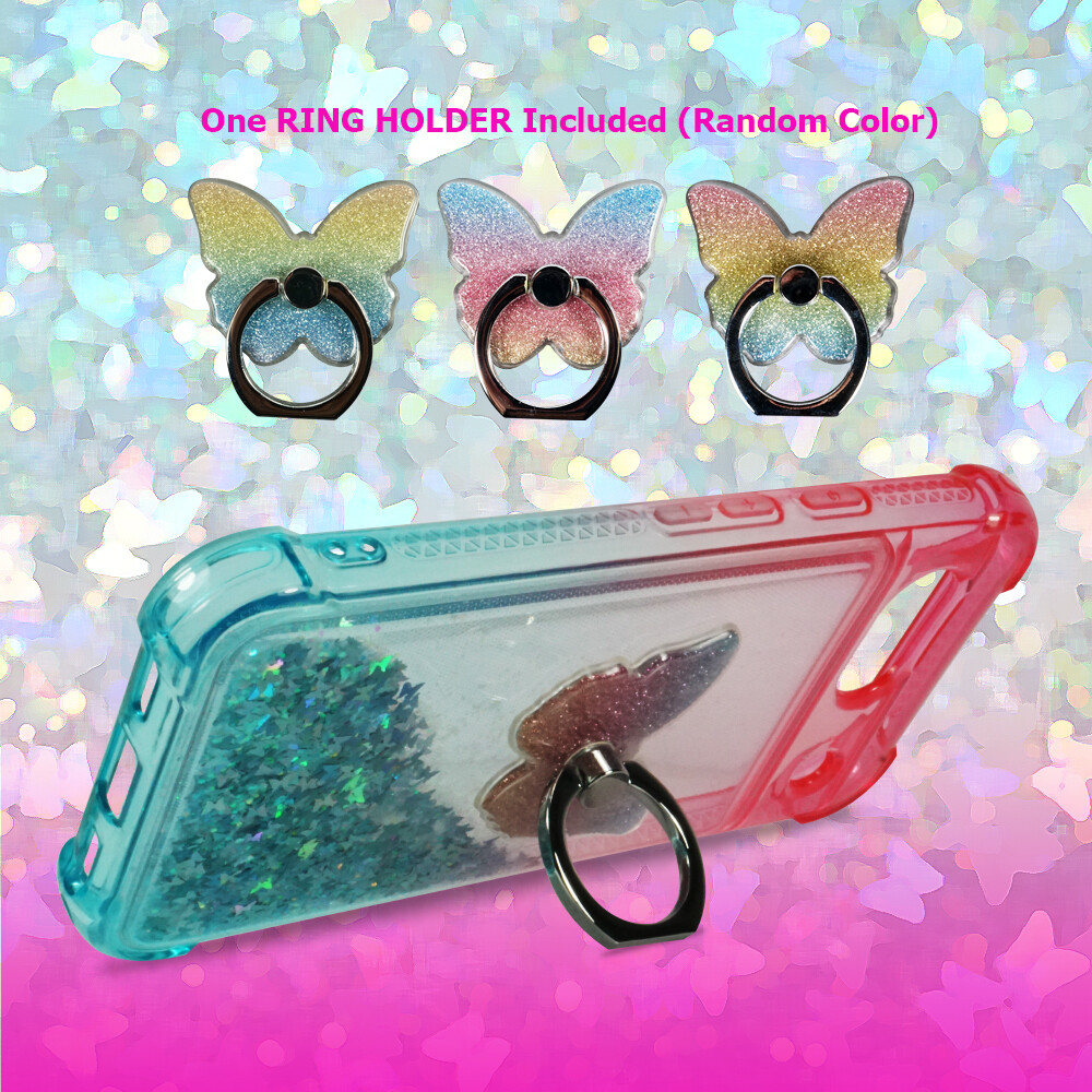 For Google Pixel 8a (6.1") Liquid Glitter Bling Case Phone Ring Stand Shockproof