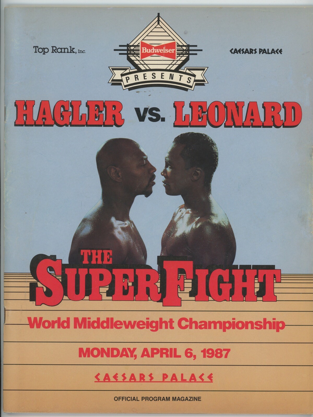 April 6, 1987 Marvin Hagler vs. Sugar Ray Leonard Boxing Fight Program - scored