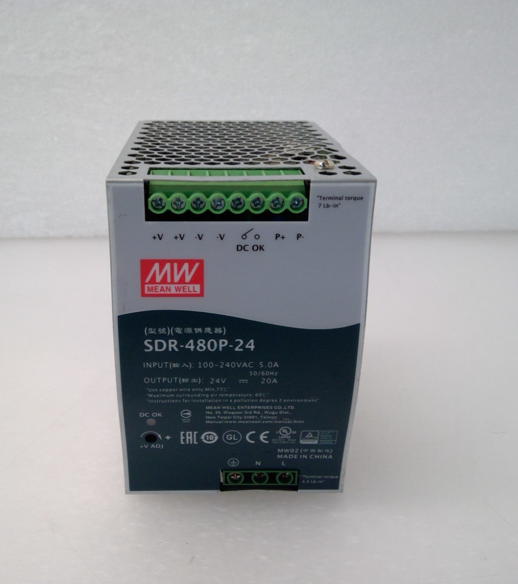 Mean Well SDR-480P-24 DIN Rail Power Supply 24VDC 20A 480W Parallel Current Shar