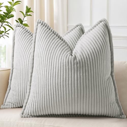 Summer Corduroy Euro Sham Throw Pillow Covers 22x22 22" x 22" (Pack of 2) Grey