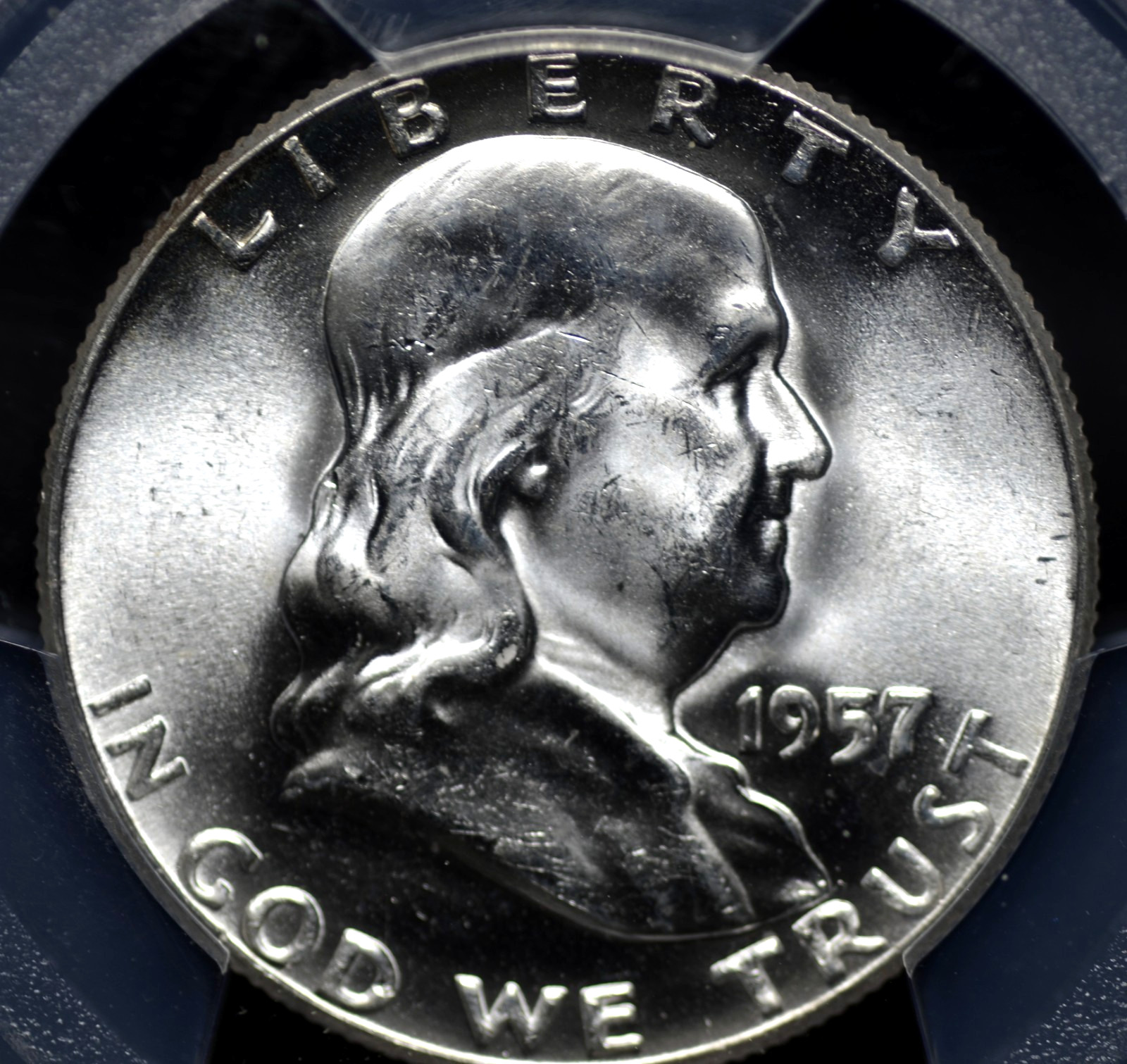 1957 FRANKLIN HALF DOLLAR PCGS MS 65 EXCELLENT GLASSY SILVER SATIN LUSTER