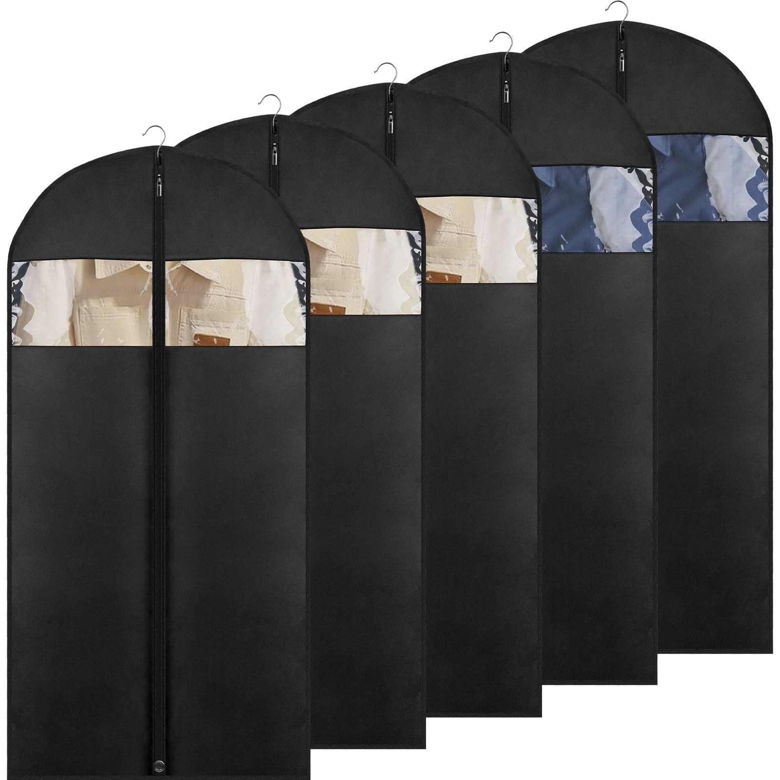 5 Pack - Moucas 50 Black Garment Bag, Mens Suit Bags for Closet Storage and Trav