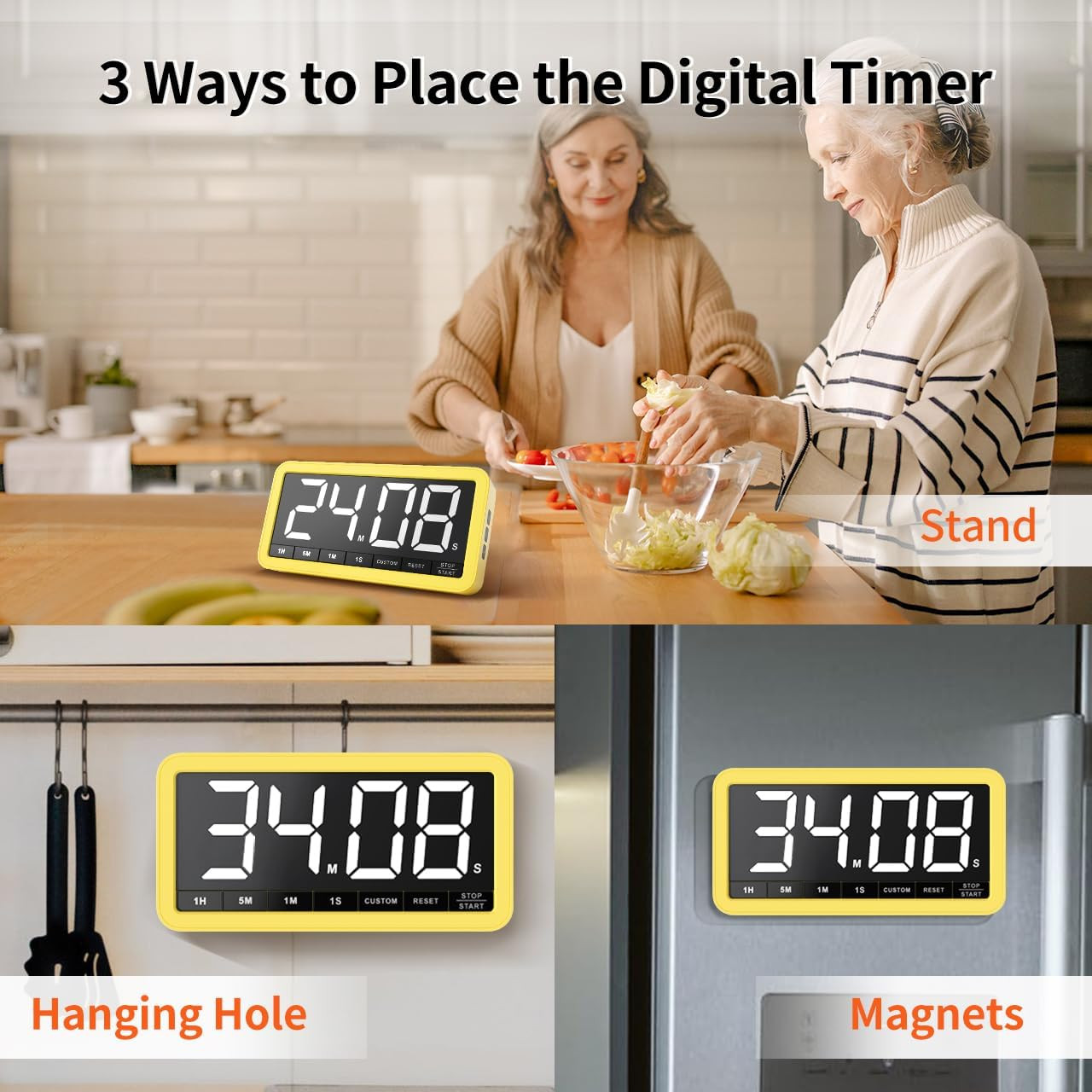 VOCOO Digital Kitchen Timer with 7.8” Extra Large Display, Magnetic, 3 Brightnes