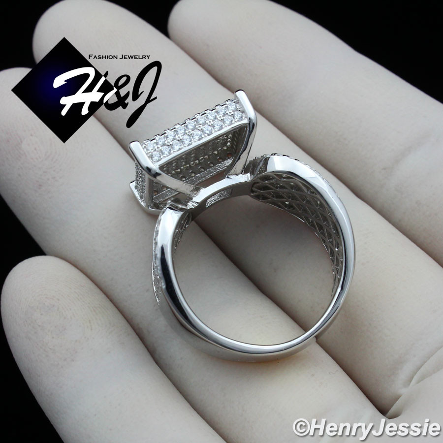 WOMEN SOLID 925 STERLING SILVER ICY BLING CZ 15MM SQUARE ENGAGEMENT RING*SR112