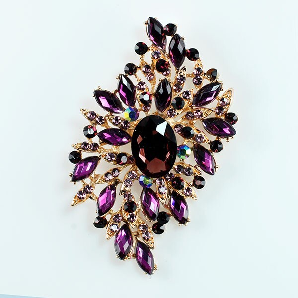 Large purple crystal Rhinestone brooches for women's dress
