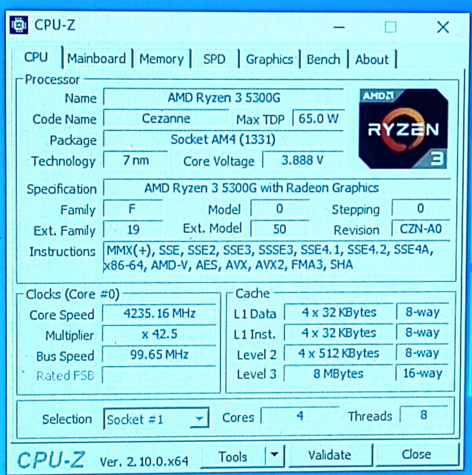 100-000000253 - Amd Ryzen 3 5300G AM4 4.0Ghz 4C/8T Socket AM4 Desktop Processor