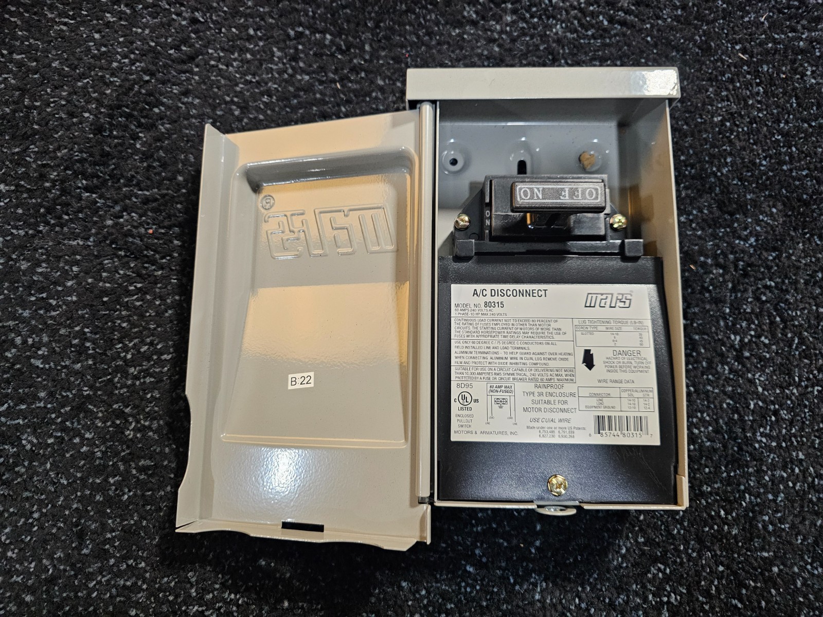 (QTY 2) MARS 80315 Disconnect Switch Outdoor Enclosure 60A 240V AC 1 PH 10HP