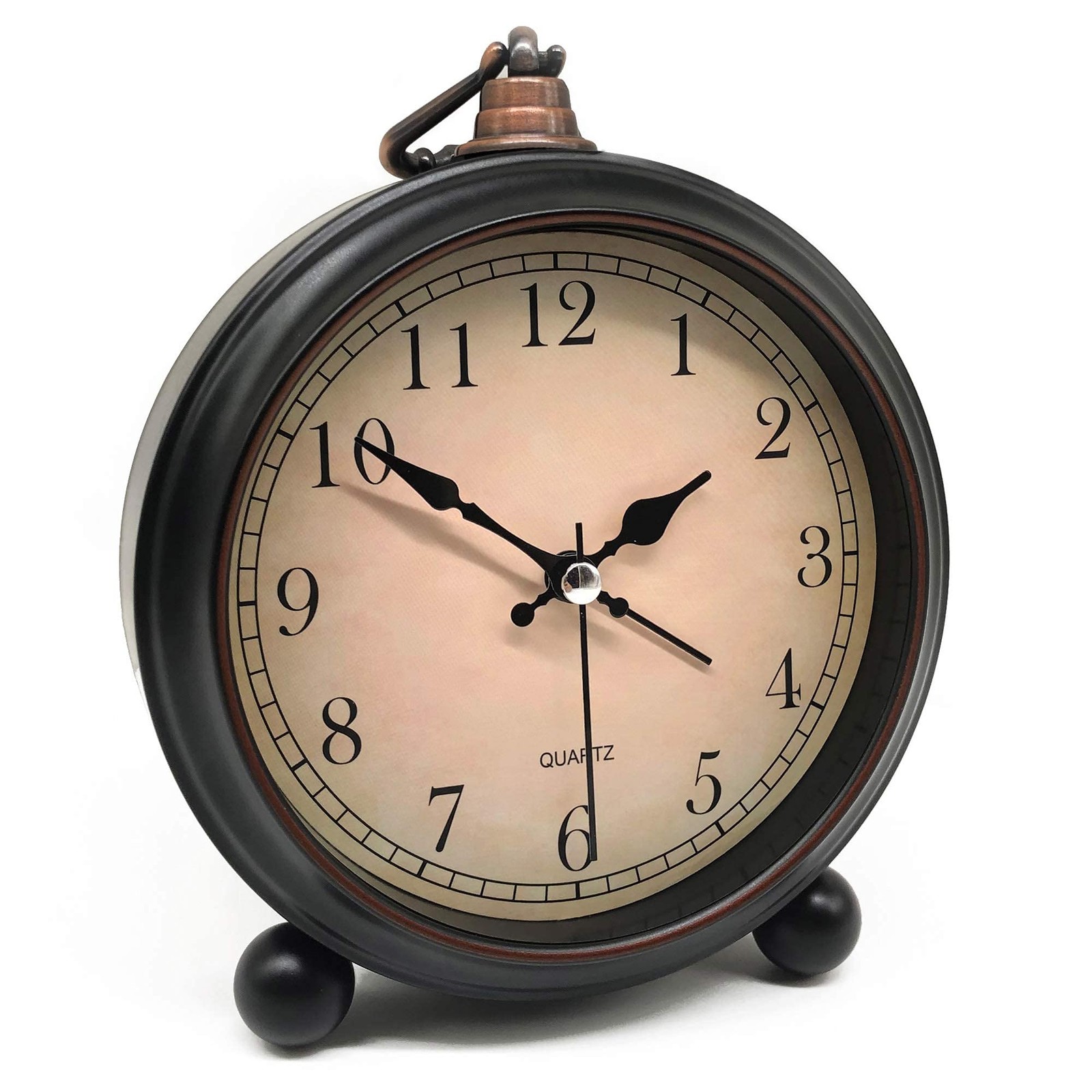 TooTa Vintage Retro Analog Alarm Clock, 4 inch Super Silent Non Small, Black