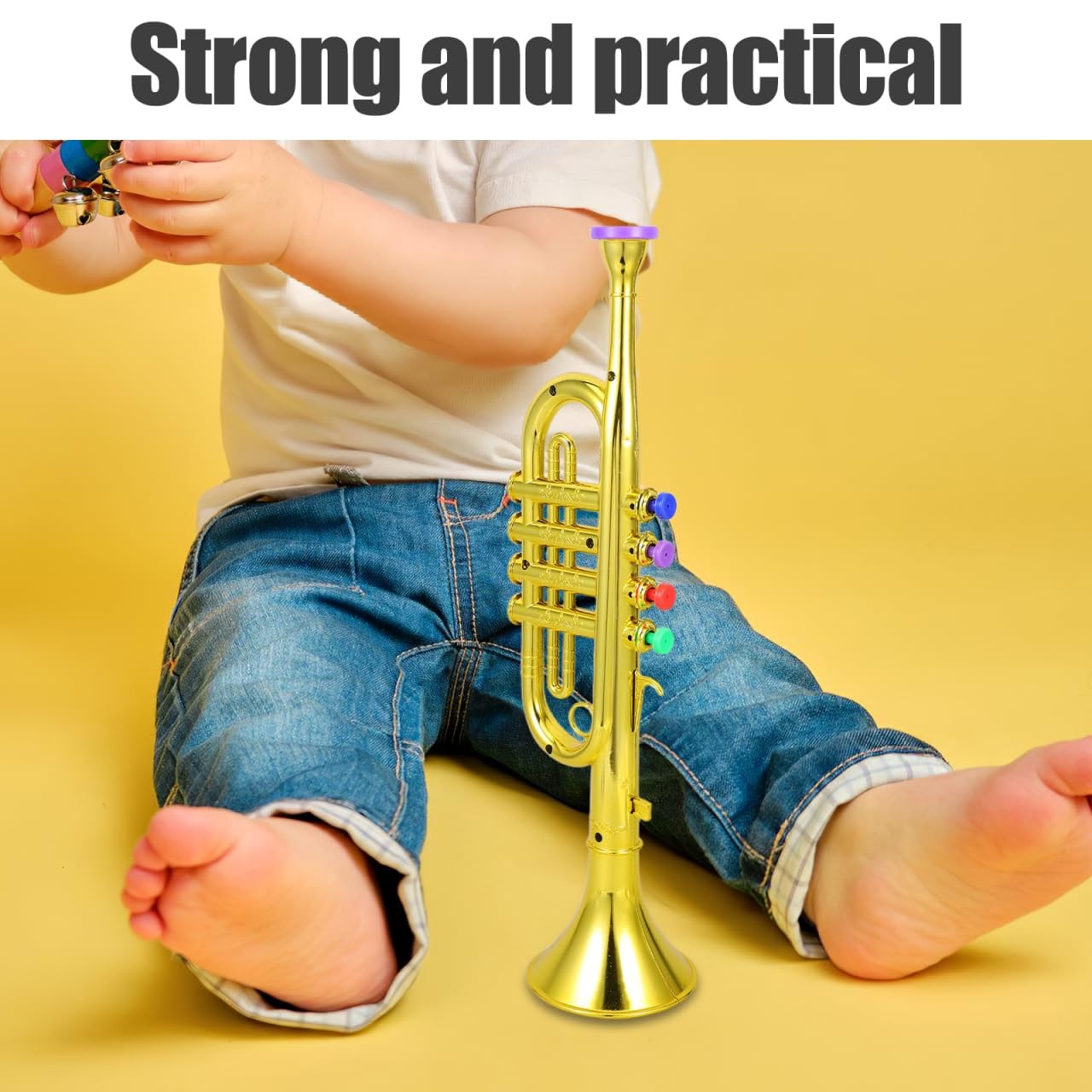 Plastic Trumpet Musical Instruments Toy with 4 Colored Coded Keys Teaching So...