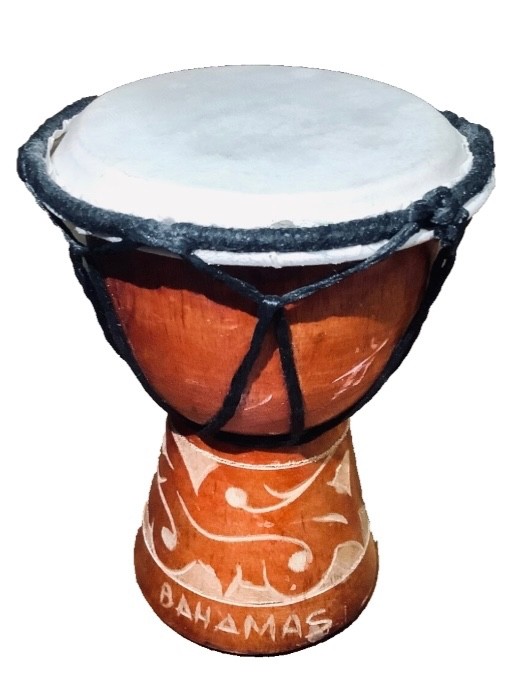 VINTAGE HAND-MADE WOODEN DJEMBE BONGO DRUM BAHAMAS MAHOGANY WOOD 5"