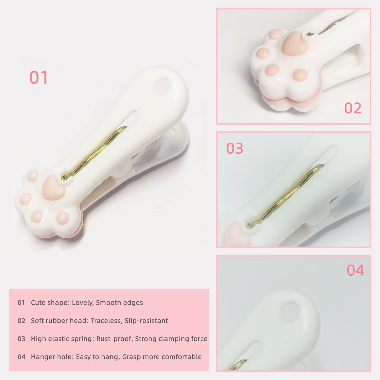 24 Pack Plastic Clothespins Cute Cat Claw Pattern Traceless Clothes Bag Clips