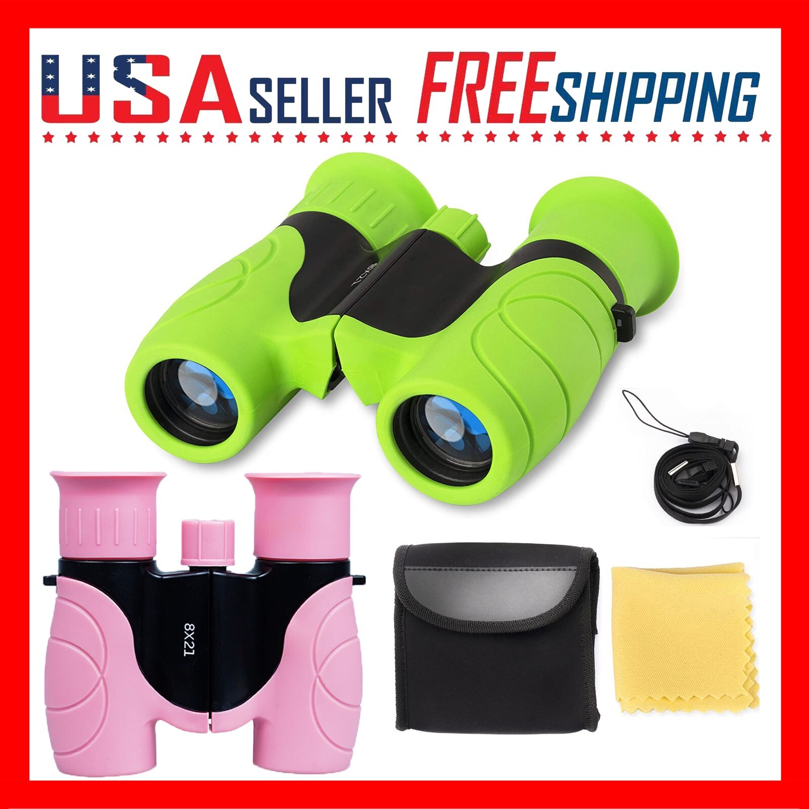 Binoculars Kids 8 x 21 High Resolution Adjustable Light Weight Toy Outdoor