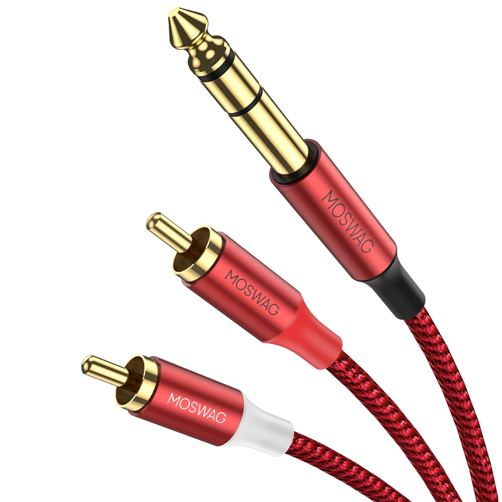 MOSWAG 1/4 to RCA Cable, Quarter inch TRS Audio Cable 3.3 ft, Red