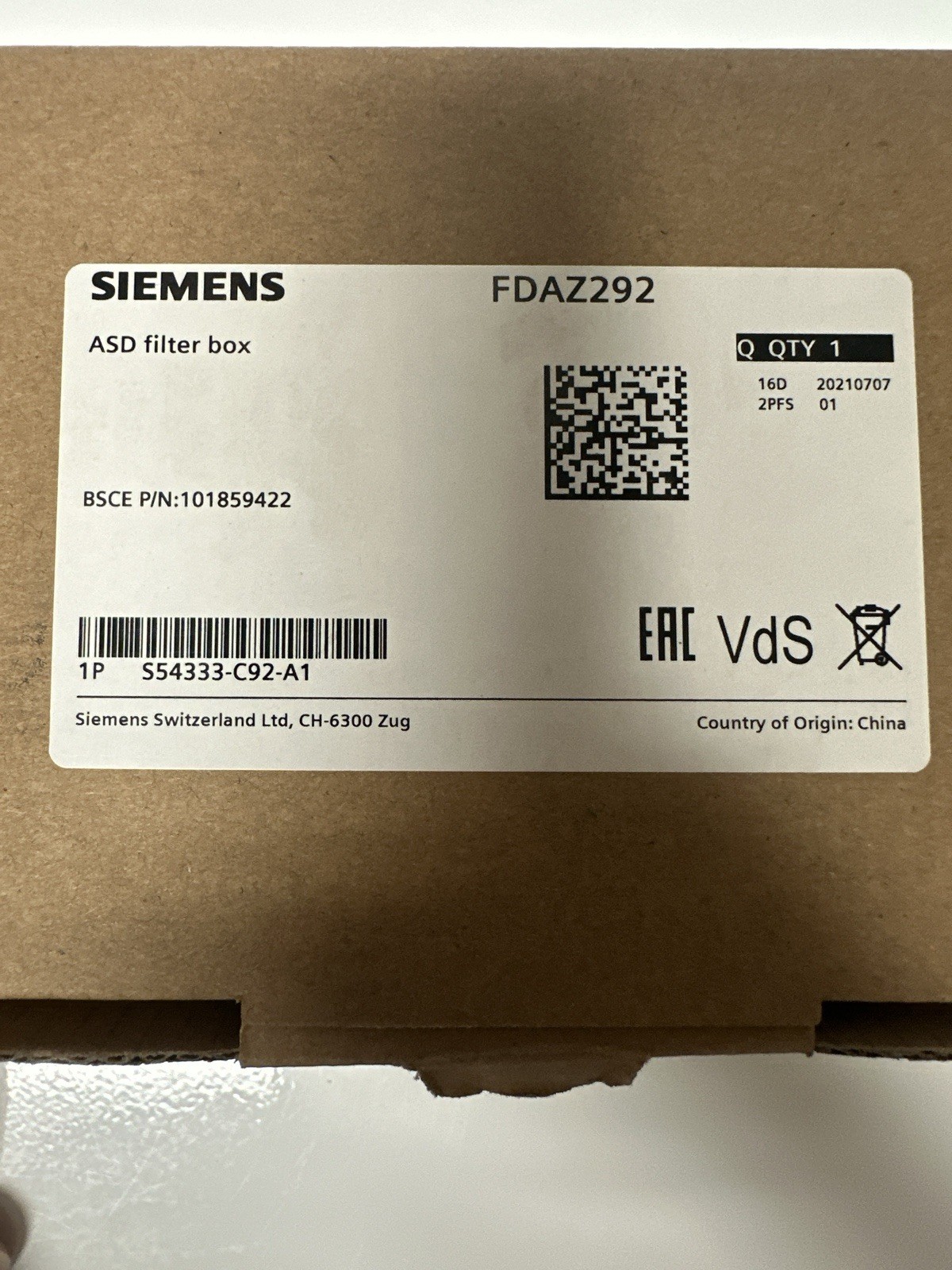 Siemens FDAZ292 ASD Filter Box